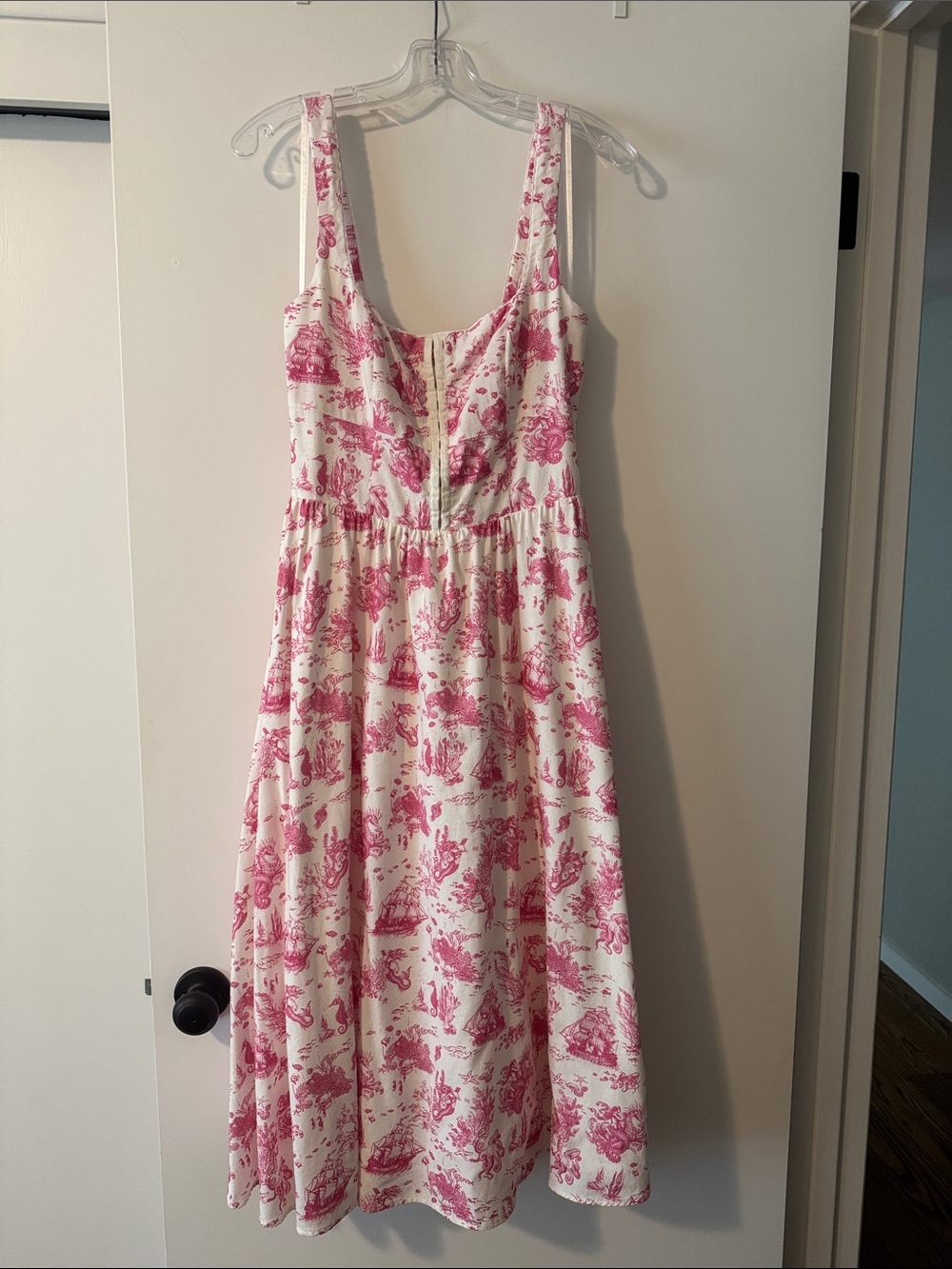 Avec Les Filles Pink Toile Print Sleeveless Midi Dress